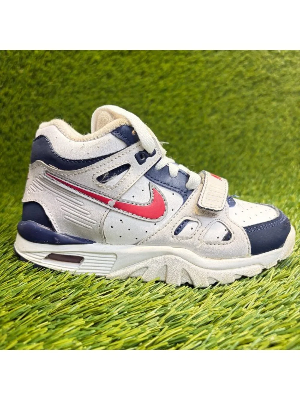 Nike Air Trainer 3 Boys Size 11C White Blue Red Athletic Leather Shoes Sneakers